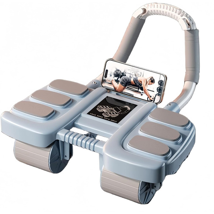 Ролер для пресу з 4 колесами та підтримкою ліктів, автоматичний відскок, тренажер для пресу, ролер для тренування м'язів живота для дому, синього кольору