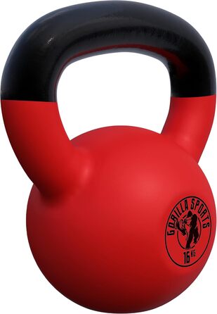 Кетлбелл GORILLA SPORTS 16 кг – гиря з чавуну у вініловому покритті для фітнесу, тренажерного залу та силових тренувань