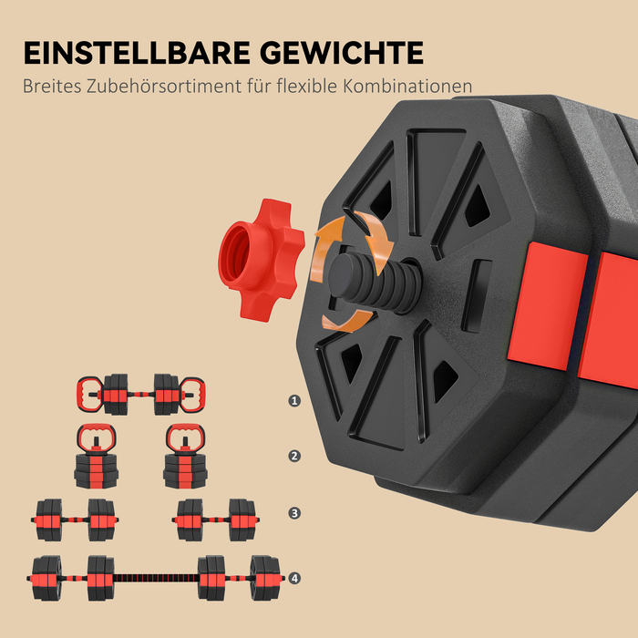 Спортивний Набір Гантелей SPORTNOW 4-в-1: Короткі гантелі, штанга, регульована вага 25 кг для силових тренувань вдома