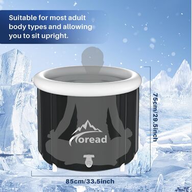 Тоне для криотерапії TOREAD 85см, 420L з кришкою для спортсменів - переносний бак для крижаних ванн, XL холодний відпочинок вдома та на вулиці