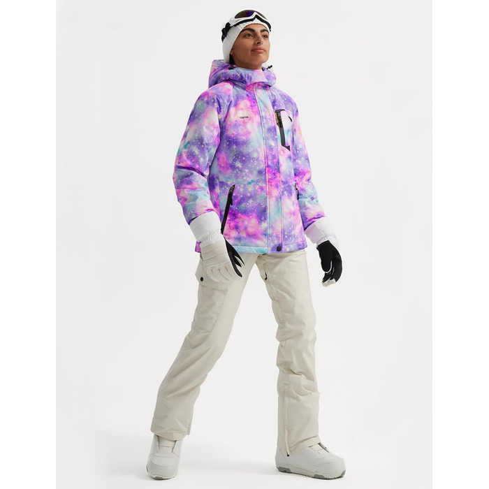 Жіноча лижна куртка GEMYSE, водонепроникна, тепла, вітронепроникна, зимова, кольори: фіолетовий та рожевий, розмір M