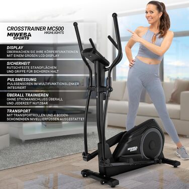 Еліптичний тренажер Miweba Sports MC500 Stepper | 120 кг, 7 кг маховик, LCD монітор, тихий кардіотренажер для дому