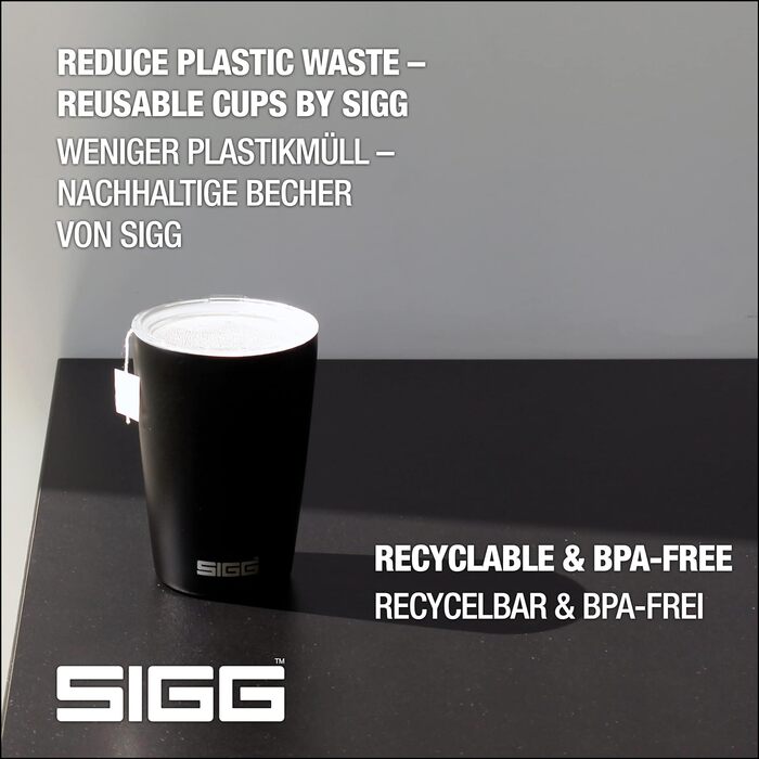 Термочашка SIGG Neso Pure Ceram чорна 0.4 л з кришкою Tritan, нержавіюча сталь 18/8, BPA-free, легка, придатна для миття в посудомийній машині