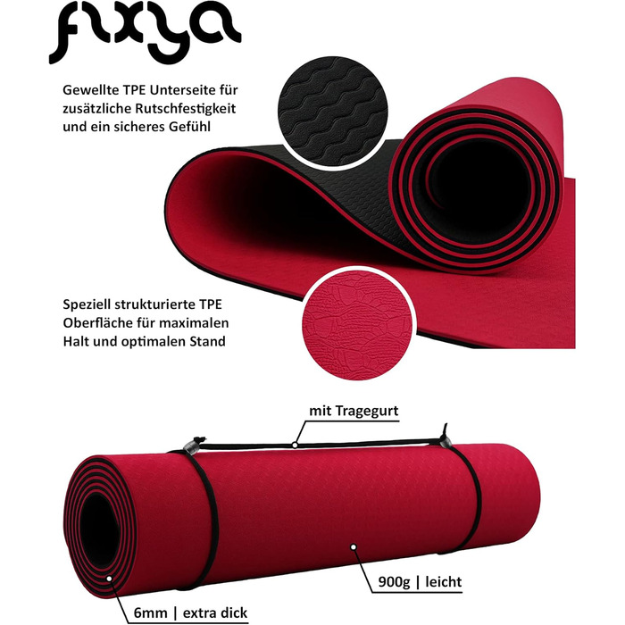 Преміум килимок для йоги та фітнесу FLXYA TPE 183x61x0,6 см, нековзкий, без фталатів, з ременем, для йоги, фітнесу, пілатесу, тренувань, 6 мм, синьо-баклажановий