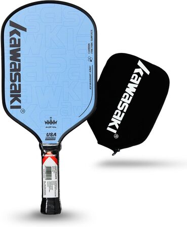 Рікет для піклболу Kawasaki T700 з вуглецевим волокном, 14 мм PP Honeycomb серцевина (CFS) - схвалено USAPA, для змагань, з чохлом та ручками (King 6 Series) (БЛАКИТНИЙ)