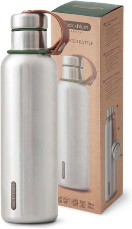 Термос пляшка BLACK+BLUM 750 мл оливкова, вакуумна, нержавіюча сталь, 12 годин гаряче, 24 години холодне, 100% герметична, BPA-free, ретро дизайн