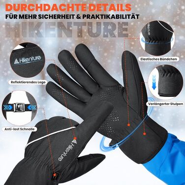 Зимові рукавички HIKENTURE Водонепроникні, велосипедні рукавички для чоловіків та жінок з Polarflausch, теплі та вітронепроникні рукавички з підтримкою сенсорного екрану, антиковзкі рукавички для катання на лижах, бігу та активного відпочинку на відкритом