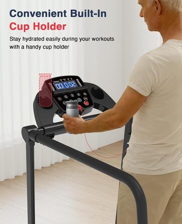 Біговий доріжка Redliro з довгими поручнями для людей похилого віку, до 136 кг, складана, з колесами, тримач для напоїв та телефону, для відновлення вдома або в квартирі