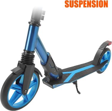 Скутер Lamborghini Tretroller Cityroller з великим колесом, складаний, регульована висота, для дорослих та дітей, з підставкою, передньою амортизацією та гальмом на задньому колесі, синій, до 100 кг