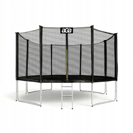 Батут Aga SPORT PRO 366 см, чорний + захисна сітка + драбина