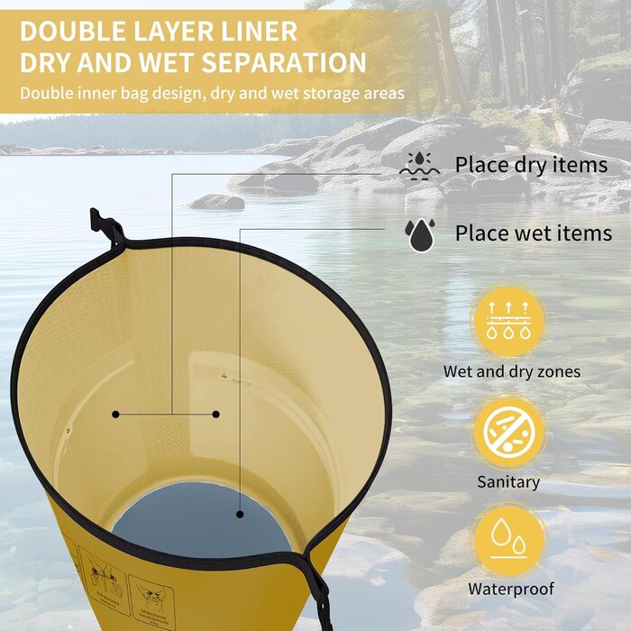Водонепроникний рюкзак Naturehike Dry Bag – 25L/15L/10L. Сумка для каякінгу, човнів, риболовлі, рафтингу, плавання та сноубордингу (Жовтий 25L)