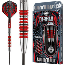 Дротики для дартсу WINMAU Diablo 26 г, сталева вістря, вольфрам, з оперенням та стержнями, професійні