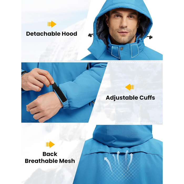 Чоловіча куртка для сноубордингу та лижного спорту Rdruko, водонепроникна, з утеплювачем, флісова капюшон, блакитна