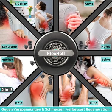 FlexRoll розсувний 2в1 ролик для фасцій і масажу спини, універсальний йога-рол для хребта, спини, ніг, шиї, стегон, сідниць, середньої жорсткості, 13-35 см, сірий-чорний