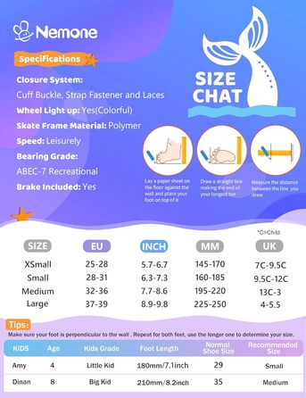 Роликові ковзани NEMONE для дівчаток, розміри 32-36 EU, блакитний/фіолетовий, регульовані, для дому та вулиці
