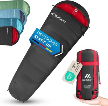 Сплячий мішок NORDMUT® для дорослих – компактний та ультралегкий (900/1500г) – на 3 сезони (250 г/м²) та літній (100 г/м²) – спальний мішок-кокон для кемпінгу, відпочинку на природі та фестивалів (сірий)