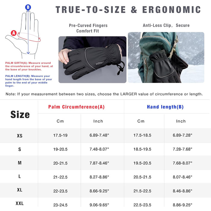 Рукавички зимові для чоловіків та жінок Origem, 3M Thinsulate, водонепроникні, для катання на лижах, велосипеді, походів, з підкладкою з флісу, сумісні з сенсорними екранами (чорний блискавка, XL)