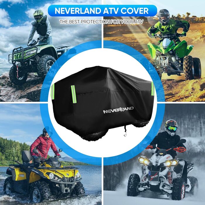 Водонепроникний чохол для квадроцикла NEVERLAND ATV XL (210x120x115 см), захисний покрив з тканини 300D Oxford, стійкий до UV, дощу та пилу, чорний