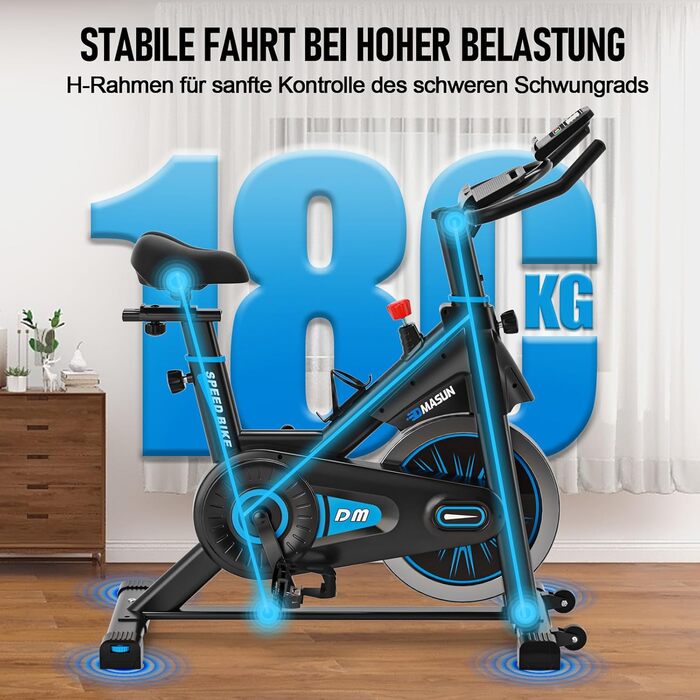Велотренажер DMASUN з магнітним опором, тихий та стабільний, ергометр з сумісністю з додатком та LCD-монітором, покращений велотренажер для дому, 180 кг, блакитний