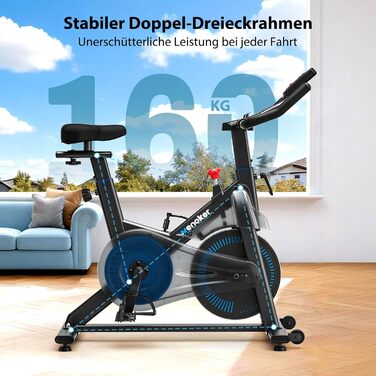 Велотренажер Wenoker з регульованим магнітним опором, ергометр, фітнес-велосипед з LCD-монітором, тримачем для планшета, Bluetooth, для дому, до 160 кг, блакитний