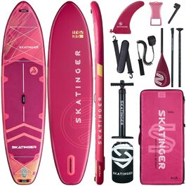 Надувний SUP-борд Skatinger для йоги та прогулянок, 289x86.4x15.2 см, червоний метеорит. Рюкзак 1600D, D-кільця, ремінь.