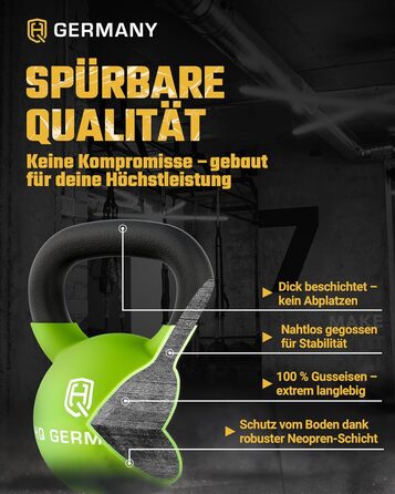 Кетлбел з неопрену HQ Germany® | Повнорозлитий | 2-32 кг | Стартові комплекти | Точність ваги ±2,0%
