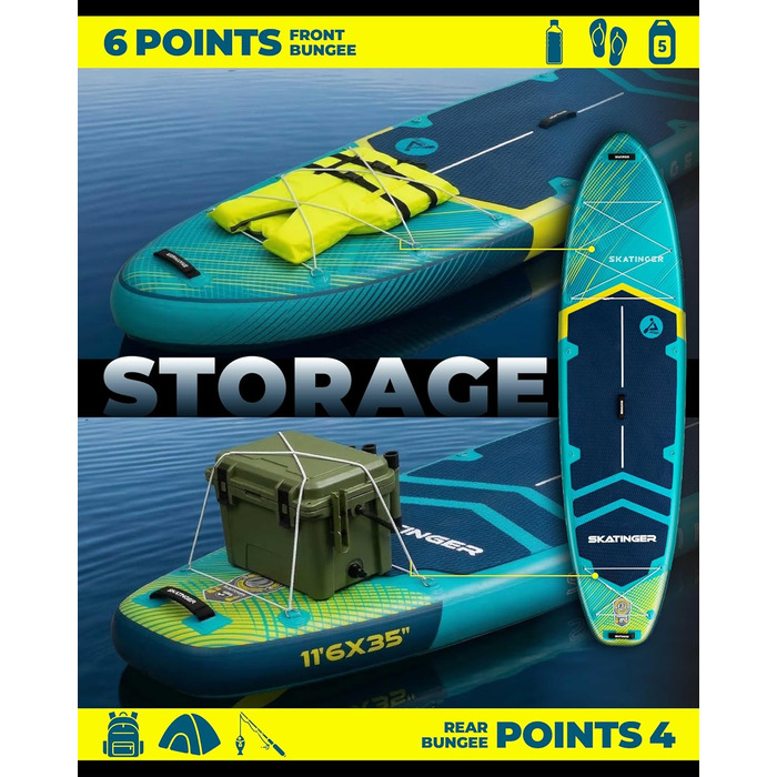 Надувне SUP-борд Skatinger для йоги та стоячи, 289x864x152 мм, 1600D рюкзак, блакитний