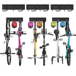 Стійка для зберігання велосипедів на стіну Sinoer на 6 велосипедів та 5 шлемів, з гачками для інструментів, для гаража або дому, вертикальна, внутрішня ширина 90 мм, 3 рейки, 16 дюймів