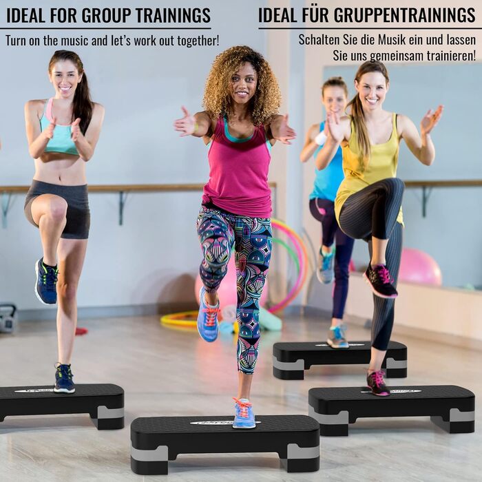 Фітнес степер Physionics® з 3 рівнями (10/15/20 см), регульована висота, антиковзне покриття, до 200 кг - для кардіотренувань вдома