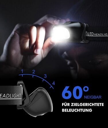 Налобний ліхтар LED, 2 шт. - перезарядна суперяскрава модель з 5 режимами, біле та червоне світло, IPX4 вологостійкий, регульований кут 60° для бігу/кемпінгу/дорослих