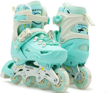 Регульовані роликові ковзани з підсвічуванням - дитячі інлайнові ролики для дітей та дорослих (Small-UK C11-1.5, EU 30-33, м'ятний колір)