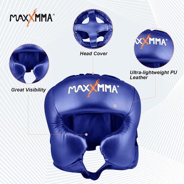 Захист голови MaxxMMA L/XL для боксу, ММА, кікбоксингу, карате, тхеквондо (блакитний)