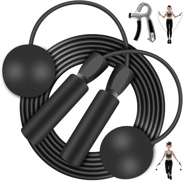 Скакалка з регулюванням, PVC, для фітнесу, дорослих. Канат для стрибків з великим м'ячем та тренажером для рук