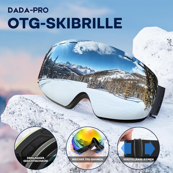 Скі-маска DADA-PRO: захист 100% UV, анти-туманність, сумісна з шоломом, для носіння з окулярами, сноуборд