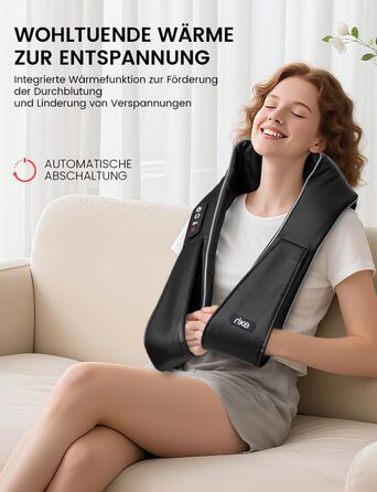 Масажер для шиї RIKE Shiatsu з підігрівом – 3D масажер для шиї, плечей та спини, з адаптерами для мережі та авто, глибокий масаж, подарунок на Різдво (сучасний)