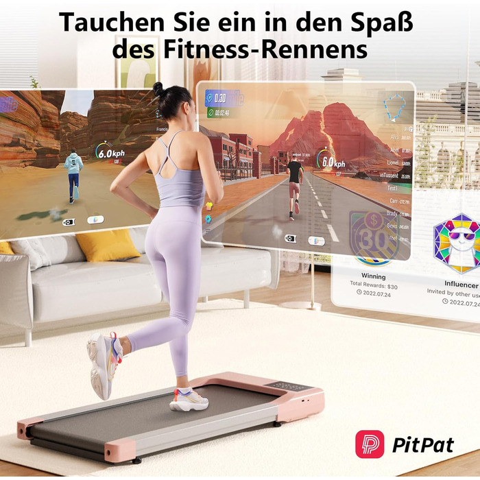 Lacuffy Walking Pad 2.5: Біговий доріжки для дому з керуванням через додаток, 80см, рожевий. Макс. вага 136/159 кг. З експертськими курсами та мульти-режимом.