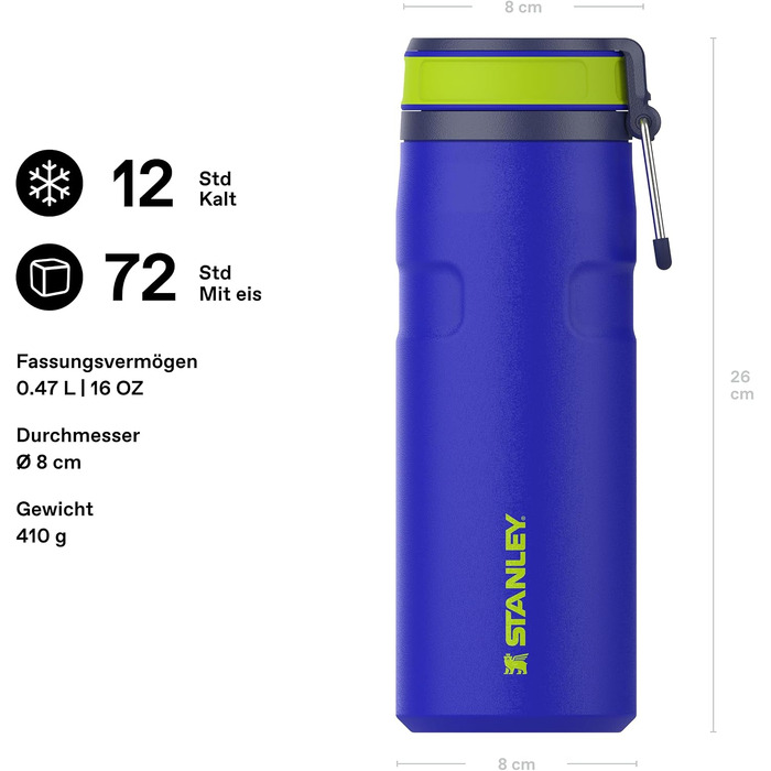 Термос-пляшка Stanley 1913 IceFlow Twist Flip 0.47 л, Cobalt Chartreuse — вакуумна сталева пляшка для напоїв