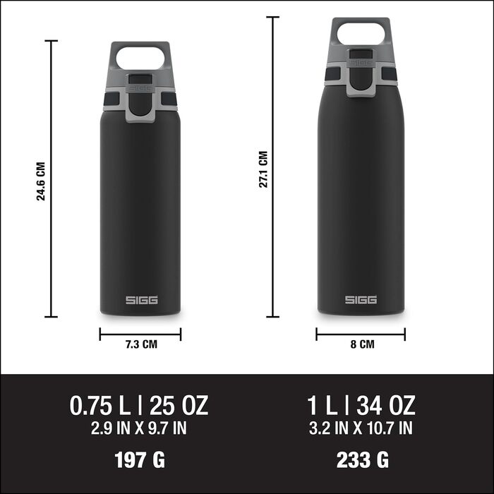 SIGG пляшка для напоїв з нержавіючої сталі Shield ONE 0,75 л, легка, без BPA, для газованих напоїв, чорна, герметична
