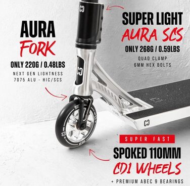 Трюковий самокат CORE Stunt Scooter Trick 110mm ABEC 9, висота 78-96 см, сріблястий, для дітей та професіоналів (від 5 років) + наклейка Fantic26