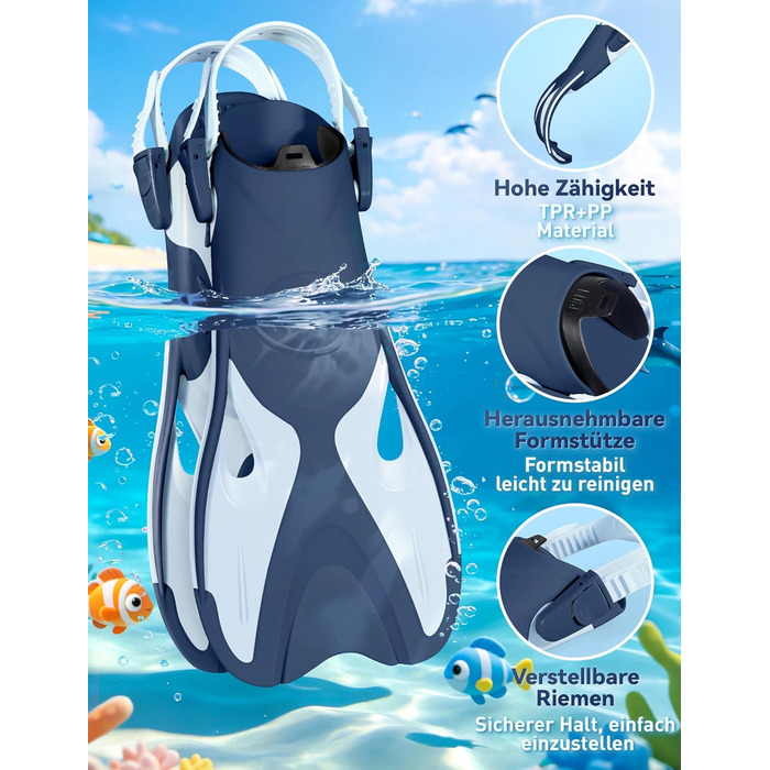 Набір для снорклінгу Supertrip SeaBlue L/XL (32-36 EU) для дітей: маска з панорамним оглядом 180°, ласти, трубка з клапаном