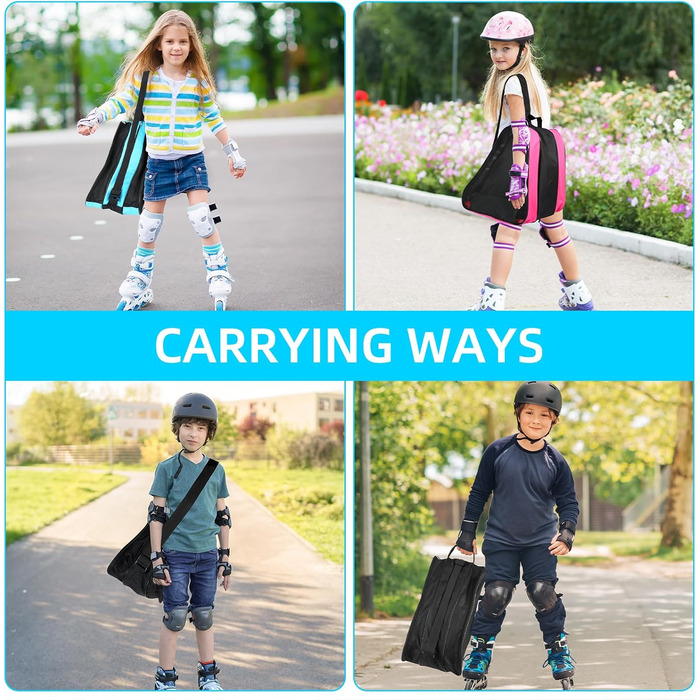 Сумка для роликових ковзанів для дітей, сумка для фігурного катання з регульованими ремінцями, сумка для ковзанів з ручками, сумка для хокею з блискавкою та відділеннями, блакитна