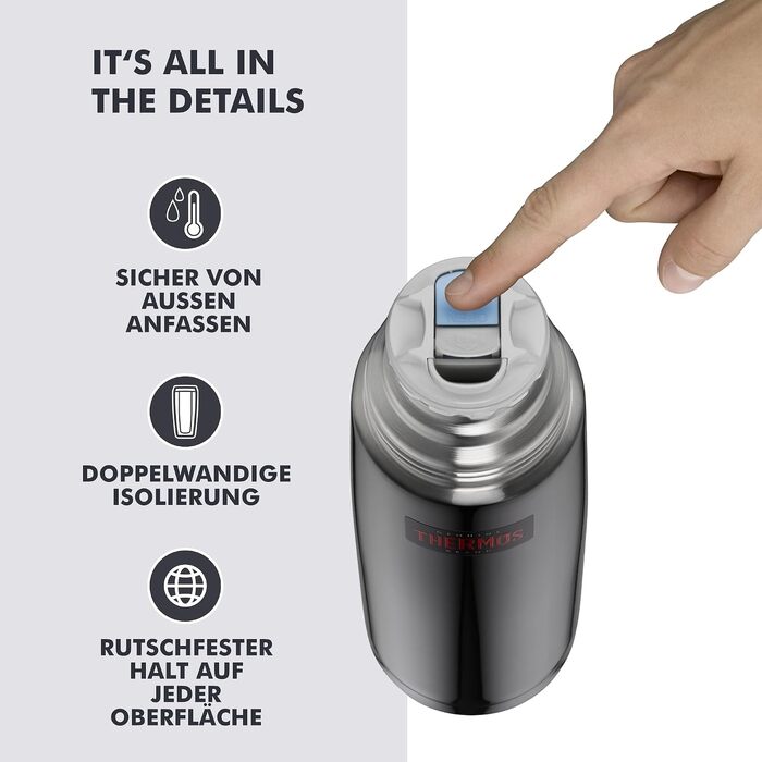 Термос Thermos Light & Compact для напоїв, 1.0 л, сірий (Stone Grey), сталь