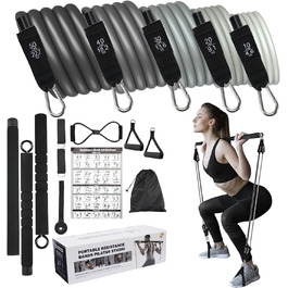 Набір фітнес-гумок для пілатесу M MOACC з 5 рівнями опору (10/20/30/40/50lbs), регульований та знімний