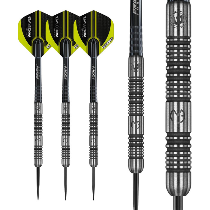 Дротики WINMAU Michael Van Gerwen MvG Authentic 22 г, професійні, вольфрамові, зі сталевим наконечником, з оперенням та хвостовиками