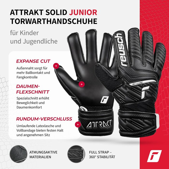 Воротарські рукавички Reusch Attrakt Solid Junior для дітей 5-16 років, чорні