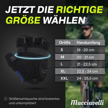 Велосипедні рукавички MACCIAVEI® для чоловіків та жінок | З підкладкою, дихаючі, безпечні | Рукавички для MTB, шосе, трекінгу | Синій, XXL