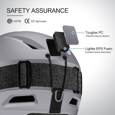 Шолом для катання на лижах та сноуборді Odoland з маскою, сірий, регульований, 60-61 см