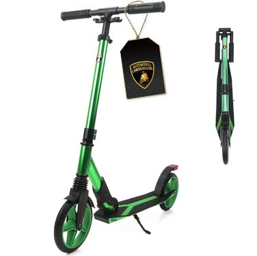 Скутер Lamborghini Tretroller Cityroller Big Wheel: складний, регульована висота, для дорослих та дітей, з підставкою, передньою підвіскою та гальмом на задньому колесі, до 100 кг (зелений)