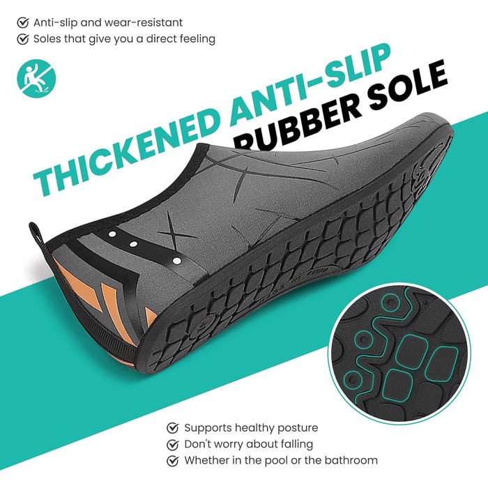 Водні черевики для жінок та чоловіків: легкі, швидковисихаючі, з антиковзким покриттям для плавання, пляжу та серфінгу (44 EU, 857 Темно-сірий)