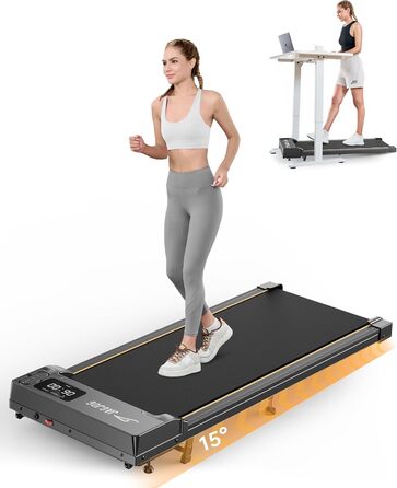 Біговий доріжка для дому з нахилом, 1-6 км/год, Walking Pad з регулюванням нахилу, 2.5 PS, стіл для бігу, тиха з LED-дисплеєм та пультом керування, чорний